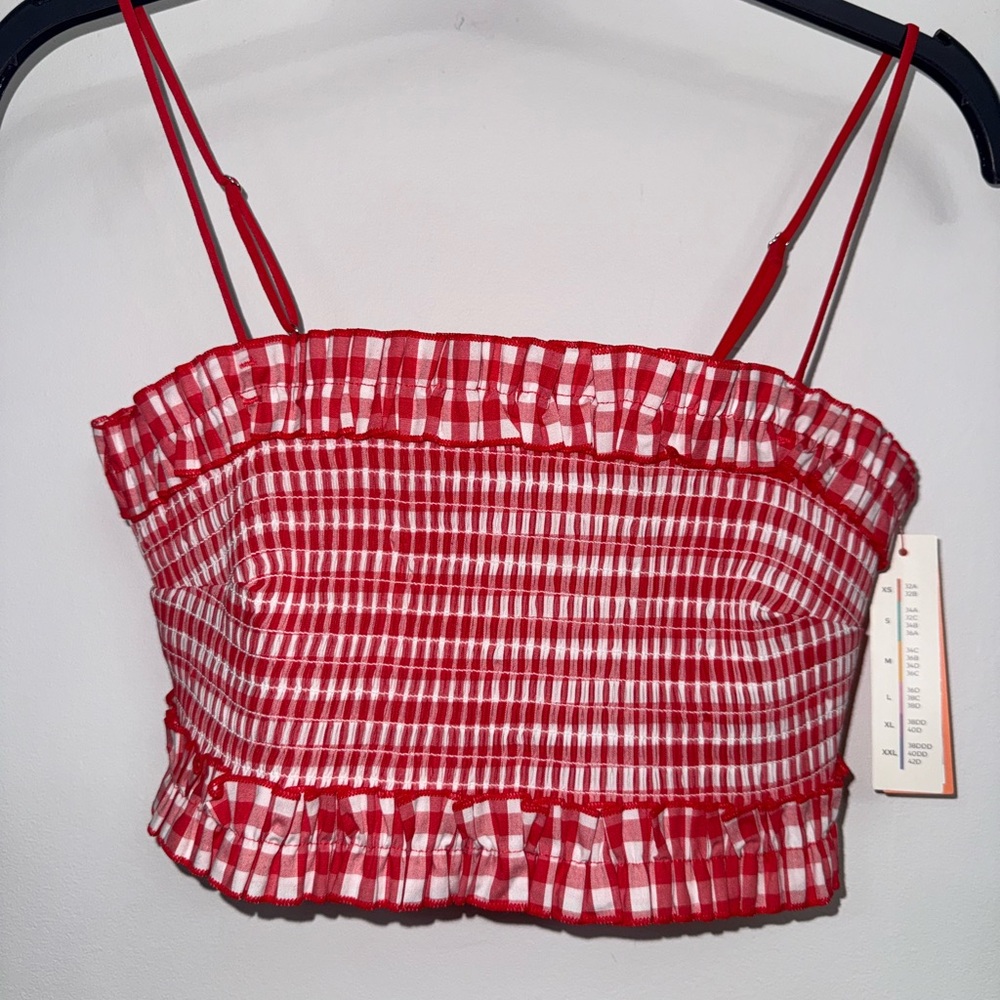 Colsie NWT Women's Red Gingham Woven Bandeau Bralette Size M